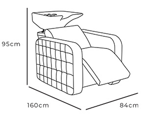 Deluxe Backwash with legrest extended dimensions