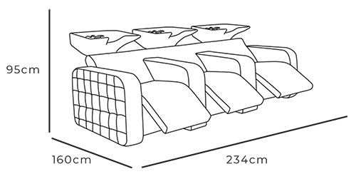 Deluxe Triple Backwash with legrest extended dimensions