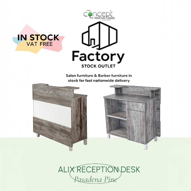 Alix Reception Desk in Pasadena Pine finish In Stock