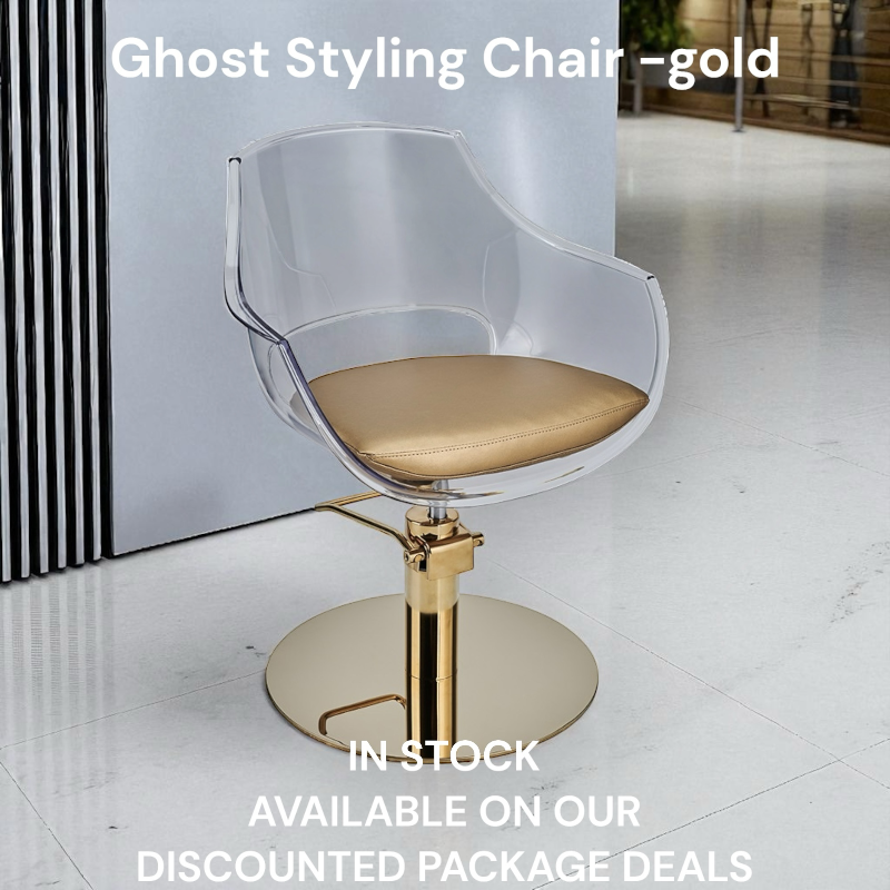 ghost gold styling chair in stock and available in our package deals.