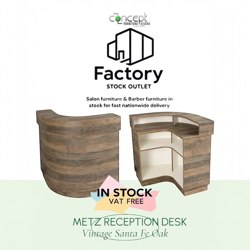 Metz Reception Desk in Vintage Santa Fe Oak finish In Stock