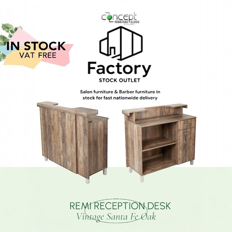 Remi Reception Desk in Vintage Santa Fe Oak finish In Stock